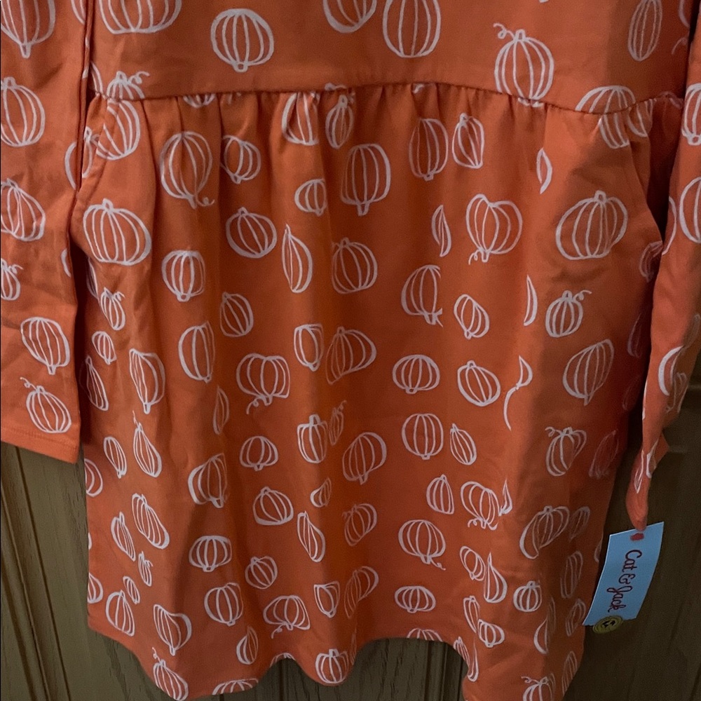 Cat & Jack Orange Pumpkin Pattern Dress Large 10/12 - Picture 5 of 6